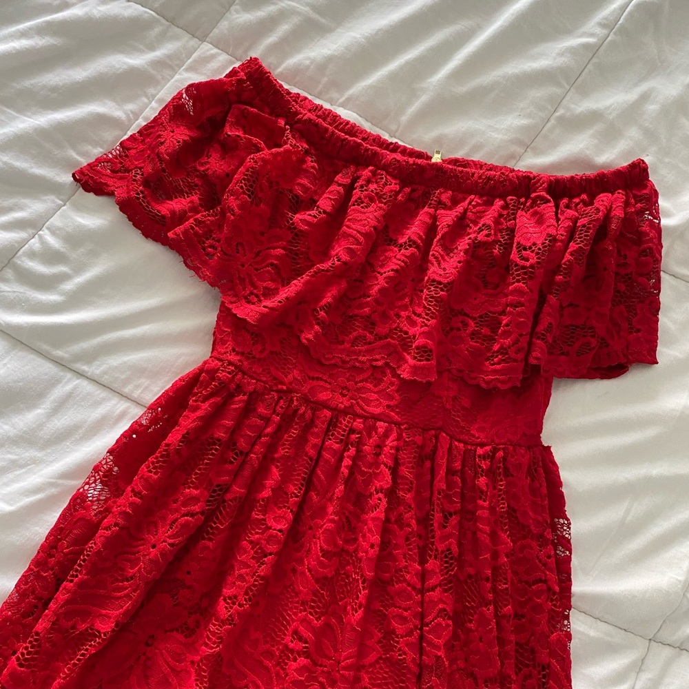 Red Lace Strapless Dress